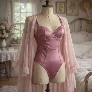 Victoria's Secret Pink Satin & Mesh Bustier Bodysuit